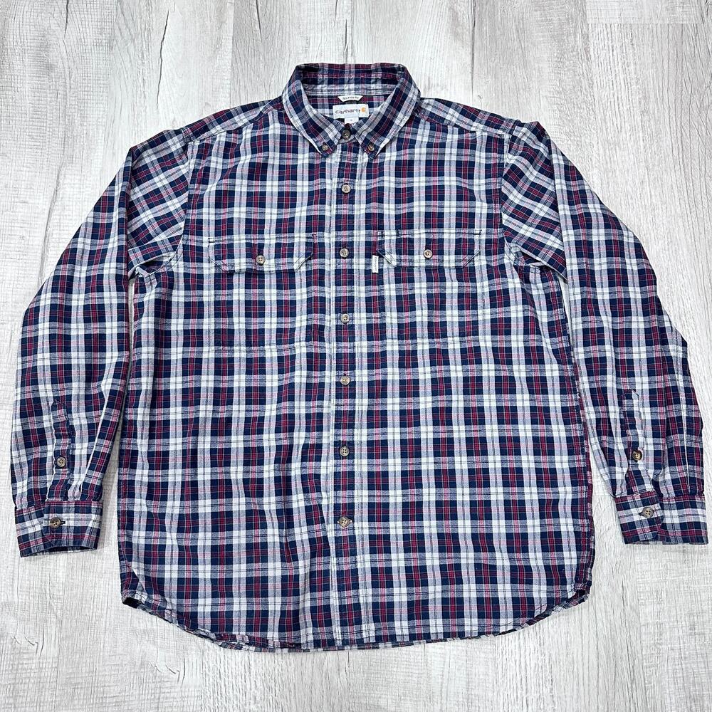Carhartt Flannel Shirt Mens Large Red Plaid Button Down Long Sleeve Relaxed Fit - Picture 4 of 9